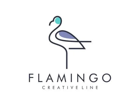 Elegant minimalist unique flamingo line outline logo design stock Stock Illustration