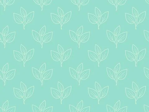 Elegant mint green background featuring a repeating pattern of delicate, ha.. Stock Illustration