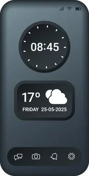 Elegant Mobile Phone User Interface with Clock and Weather Widgets 스톡 일러스트