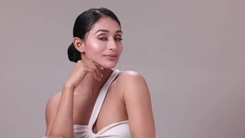 An elegant model showcases her makeup-free look Stock Footage 317141721