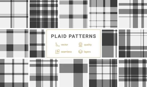 This elegant monochrome plaid pattern features a minimalist design with cla.. Stock Illustration