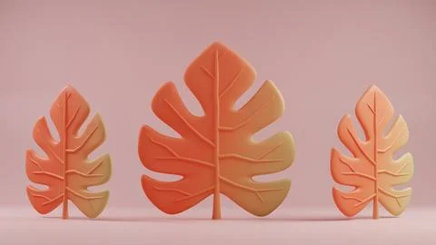 Elegant Monstera Leaf in Gradient Orange: A Chic Botanical Sculpture Stock Illustration