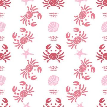 Elegant nautical seamless pattern with crabs and seashells 스톡 일러스트