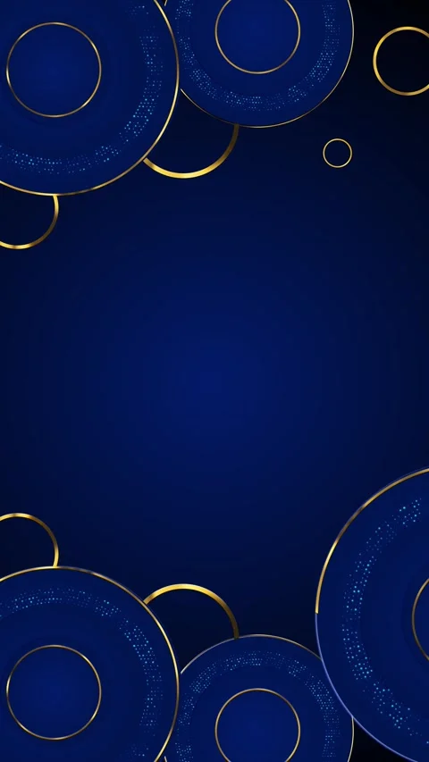 Elegant navy gold circular frame background layered round panels, cyan texture, Stock Footage 340414512