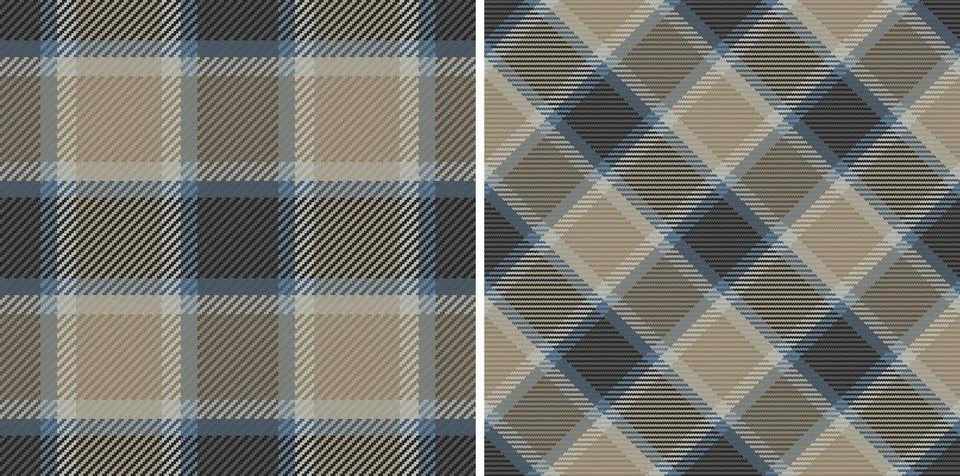 Elegant neutral plaid patterns.  Two seamless designs in muted blues, grays,  Stock Illustration