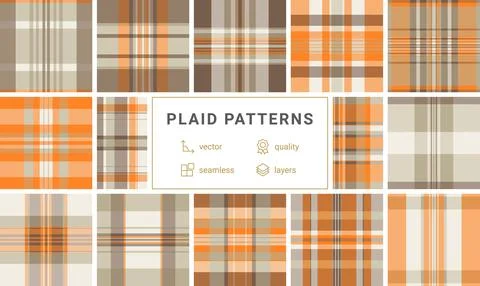 Elegant neutral tartan pattern with warm orange accents. This seamless textil Stock Illustration