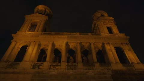 Elegant Night View of Saint-Sulpice Facade and Columns, Paris, France Video stock 319244558