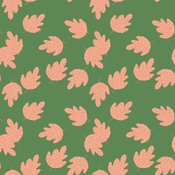 Elegant oak seamless pattern on green background. 스톡 일러스트