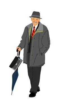 Elegant old man walking vector illustration isolated on white Stock Illustration