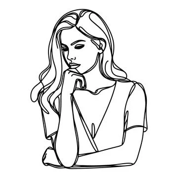 Elegant One Line Drawing of a Pensive Woman Stock Illustration