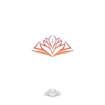 Elegant opened book with linear Lotus logo abstract ornamental artistic ico.. Stock Illustration