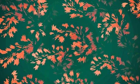 Elegant orange leaf branch pattern on green background Stock Illustration