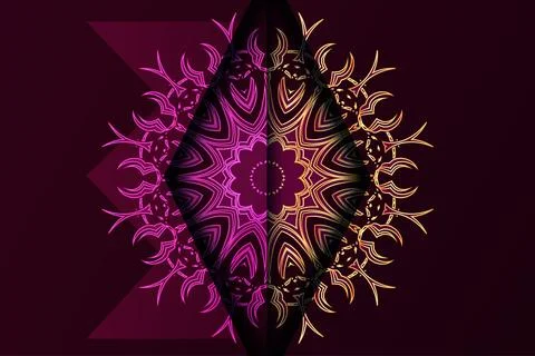 Elegant Ornate Floral Mandala Pattern With Gold Details On Dark Maroon Canvas Stock Illustration