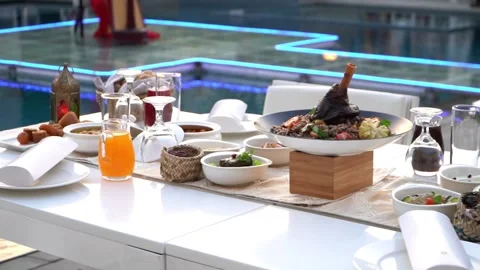 Elegant Outdoor Dining Setup Stock Footage 318303037