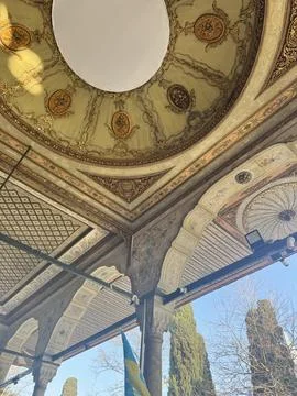 Elegant Palace Ceiling with Artistic Patterns Stock Photos