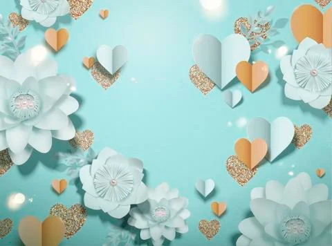 Elegant paper flowers and heart Stock Illustration