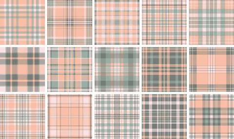 Elegant pastel plaid pattern featuring peach, sage green, and pink hues. This Stock Illustration