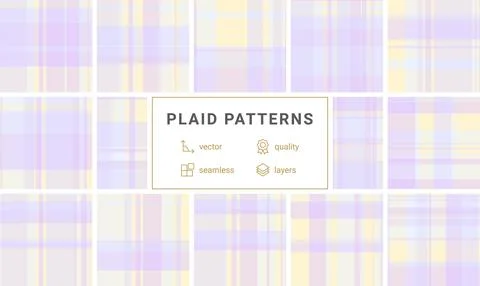 Elegant pastel plaid pattern in light lavender and cream hues. This seamless  Stock Illustration