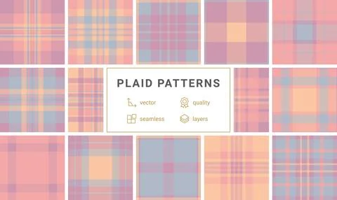 Elegant pastel plaid pattern in soft pink, peach, and blue tones. This seam.. 스톡 일러스트