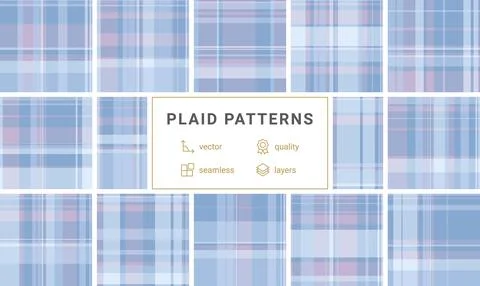 Elegant pastel plaid pattern in soft blue and lavender. This seamless tartan  Stock Illustration