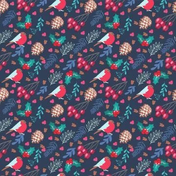 Elegant pattern with christmas elements on Dark blue background. Illustrazione stock