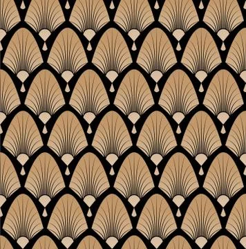 Elegant pattern with fans in style of roaring 20s, art deco, great gatsby. Stock Illustration