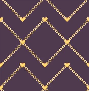 Elegant pattern with golden hearts on ring chain Stock Illustration