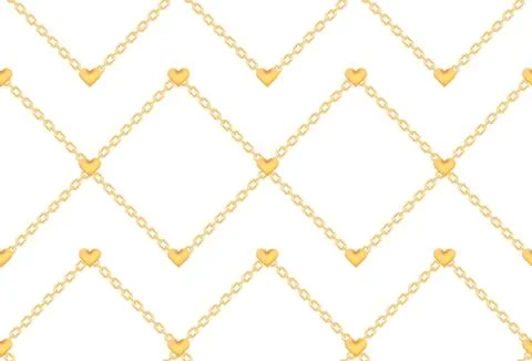 Elegant pattern with golden ring chain with hearts Stock Illustration