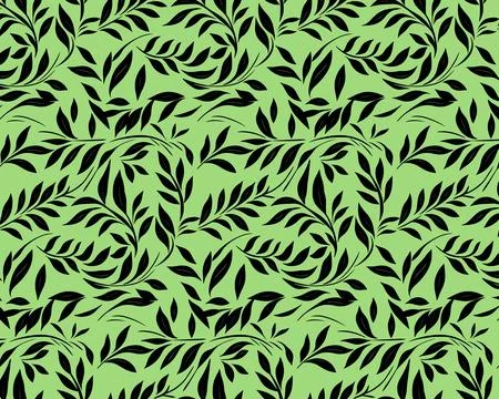 Elegant Pattern with Stylized Leaves on a Green Background Stock Illustration