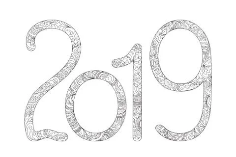 Elegant patterned number 2019 Stock Illustration