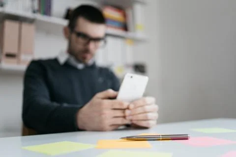 Elegant pen on table with sticky notes Stock Photos