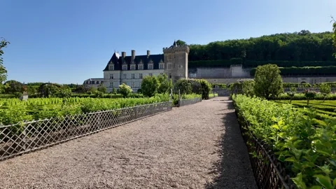 Elegant perspective of the historic château seen from the beautifully Stock Footage 339134341