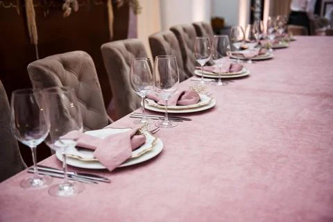 Elegant Pink Dining Table Setting for Special Occasions Stock Photos