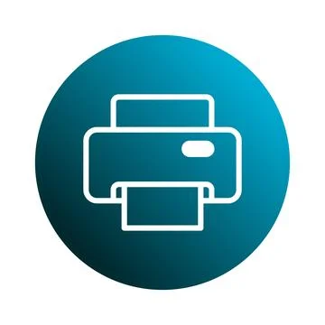 Elegant printer icon displayed on a gradient blue circle enhances office pr.. Ilustración de archivo