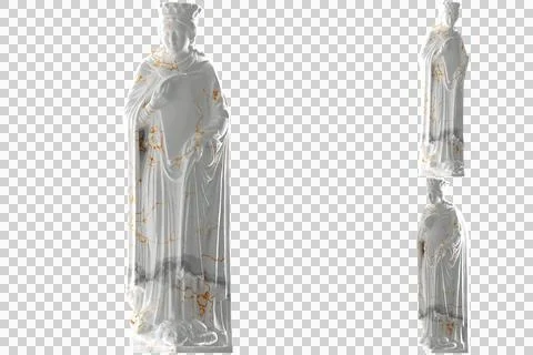 Elegant Queen of Sheba 3D render with white marble and gold material, perfect Stock Illustration