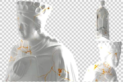 Elegant Queen of Sheba 3D render with white marble and gold material, perfect Stock Illustration