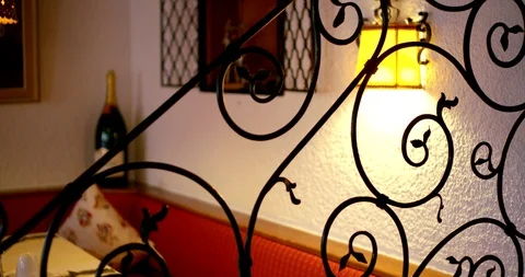 Elegant railings with a beautiful pattern are located at the entrance to the Stock Footage 127216404
