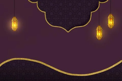 Elegant Ramadan Kareem background featuring golden glowing lanterns, geomet.. Stock Illustration