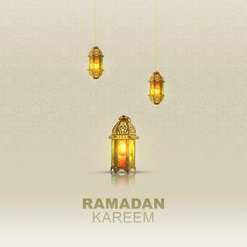 Elegant Ramadan Kareem background featuring three glowing traditional gold .. Stock Illustration