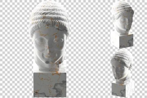 Elegant Rayet Head 3D render with white marble and gold material, for luxury  Stock Illustration
