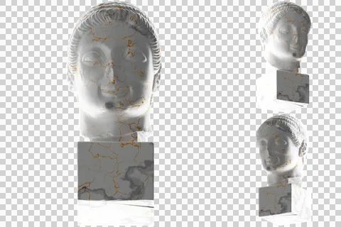 Elegant Rayet Head 3D render with white marble and gold material, for luxury  Illustrazione stock