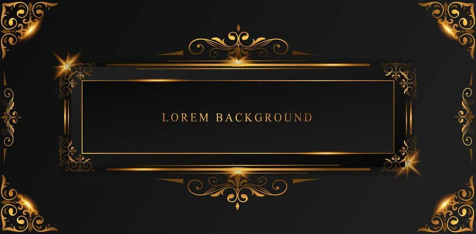 Elegant rectangle frame background design in dark blue and gold Stock Illustration