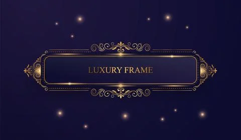Elegant rectangle vintage frame design in gold and dark blue Stock Illustration