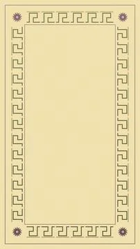 An elegant rectangular frame pairs olive Greek key lines with mauve floral .. Ilustração Stock