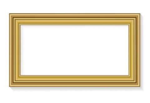 Elegant Rectangular Gold Picture Frame with Shadow Isolated on White Backgrou Stock Illustration