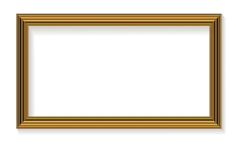 Elegant Rectangular Golden Photo Frame with Shadow Isolated on White Backgrou Ilustración de archivo