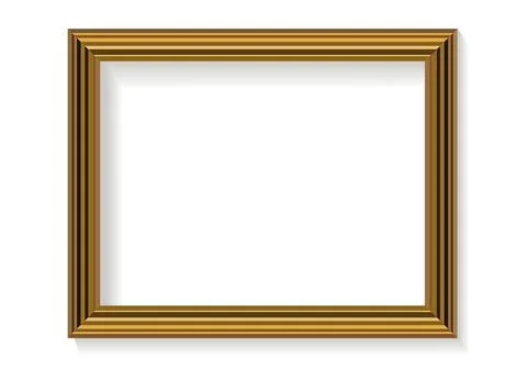 Elegant Rectangular Golden Picture Frame with Shadow Isolated on White Back.. Ilustración de archivo