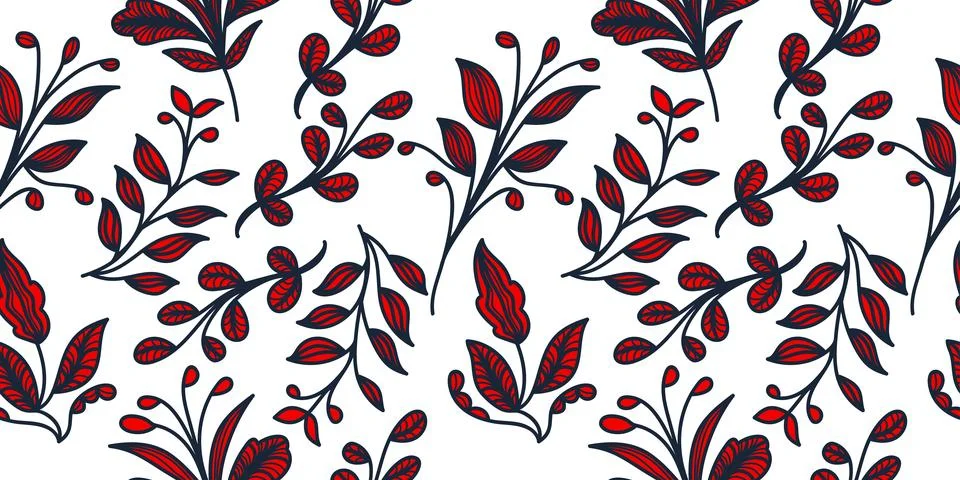 Elegant Red Flower Pattern with Hand Drawn Style Stock Illustration