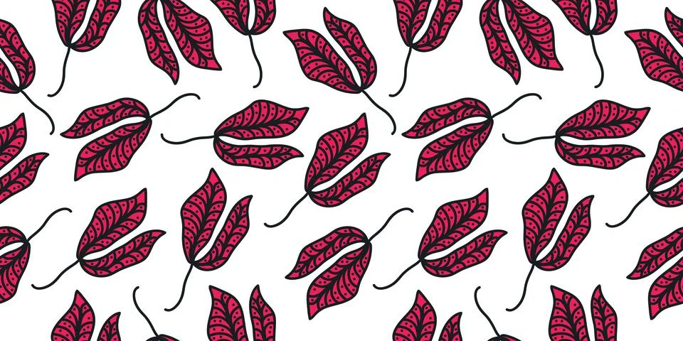 Elegant Red Flower Pattern with Hand Drawn Style. Vintage Seamless Floral P.. Stock Illustration