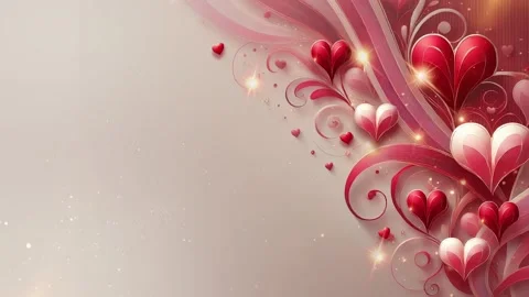 Elegant Red Hearts Loop Animation Background with Floral Swirls 스톡 동영상 300557305